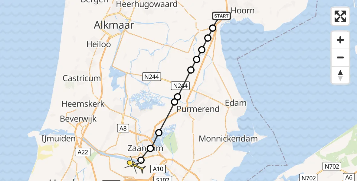 Routekaart van de vlucht: Lifeliner 1 naar Amsterdam Heliport