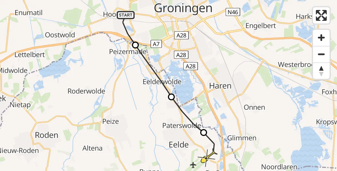 Routekaart van de vlucht: Lifeliner 4 naar Groningen Airport Eelde