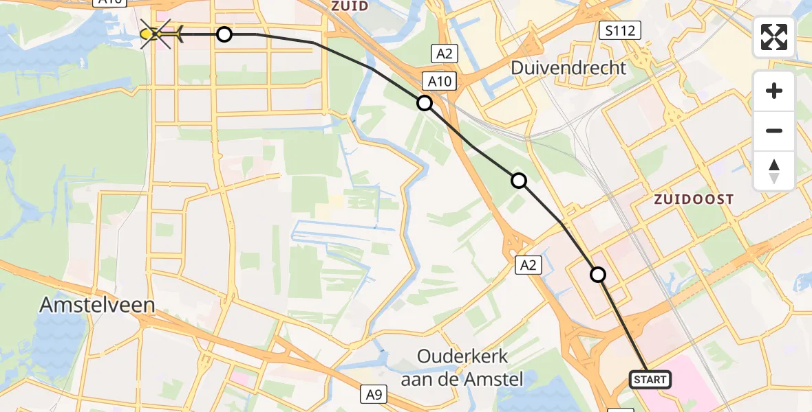 Routekaart van de vlucht: Lifeliner 1 naar VU Medisch Centrum Amsterdam