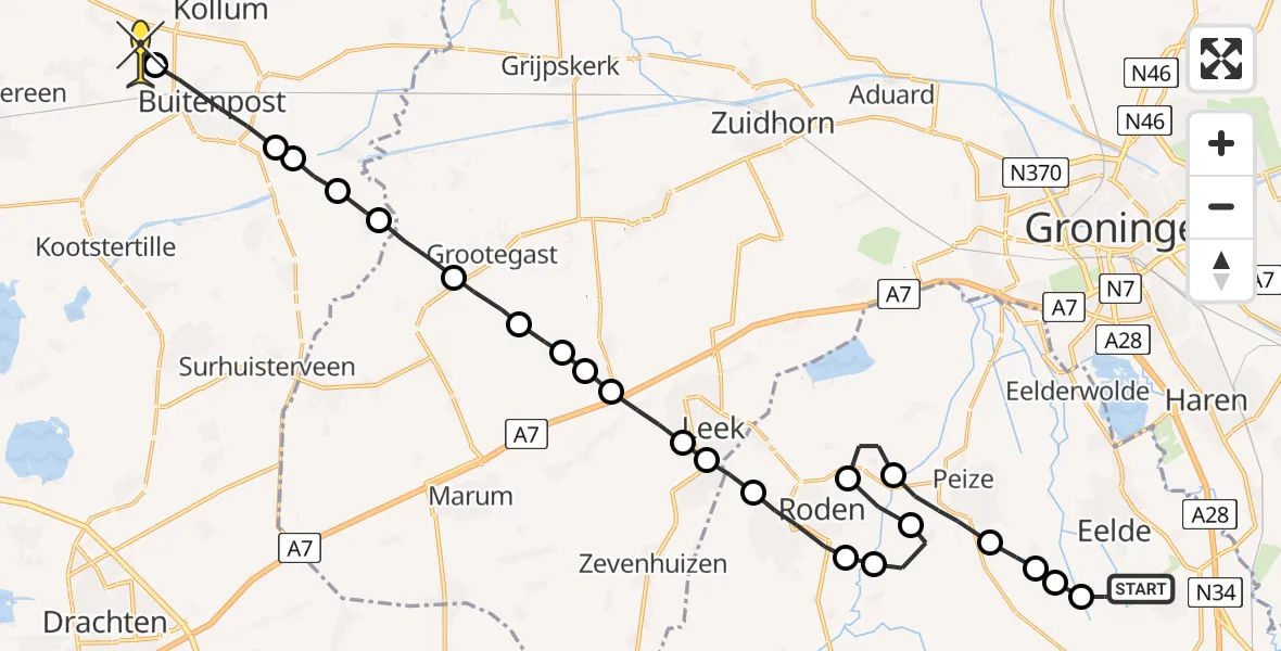 Routekaart van de vlucht: Lifeliner 4 naar Veenklooster