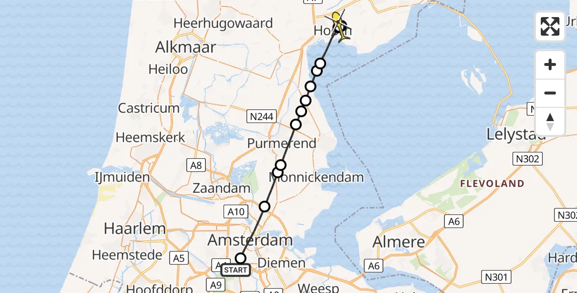 Routekaart van de vlucht: Lifeliner 1 naar Blokker