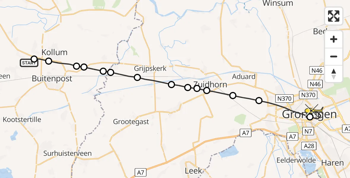 Routekaart van de vlucht: Lifeliner 4 naar Universitair Medisch Centrum Groningen