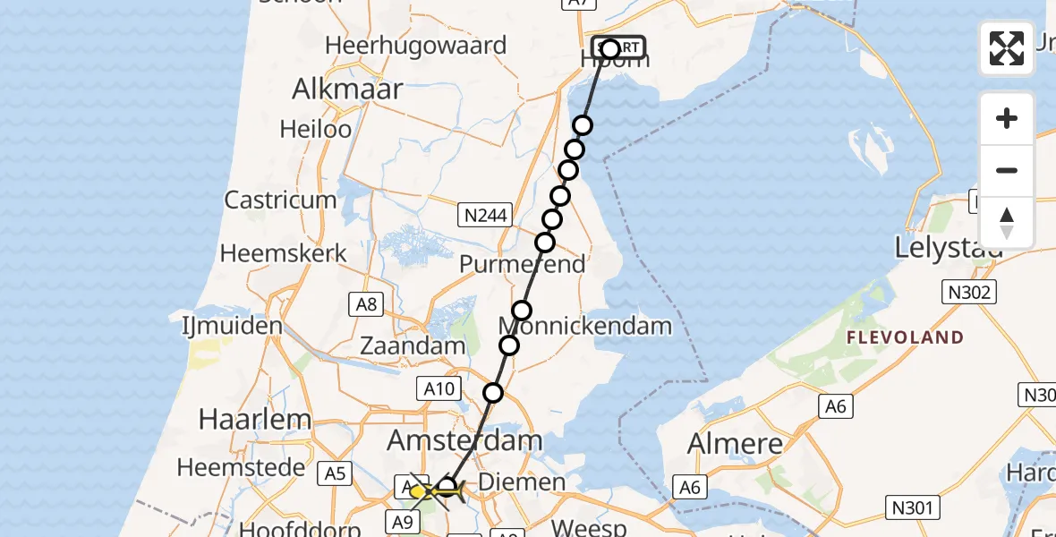 Routekaart van de vlucht: Lifeliner 1 naar VU Medisch Centrum Amsterdam