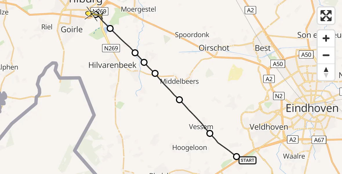 Routekaart van de vlucht: Lifeliner 3 naar Tilburg