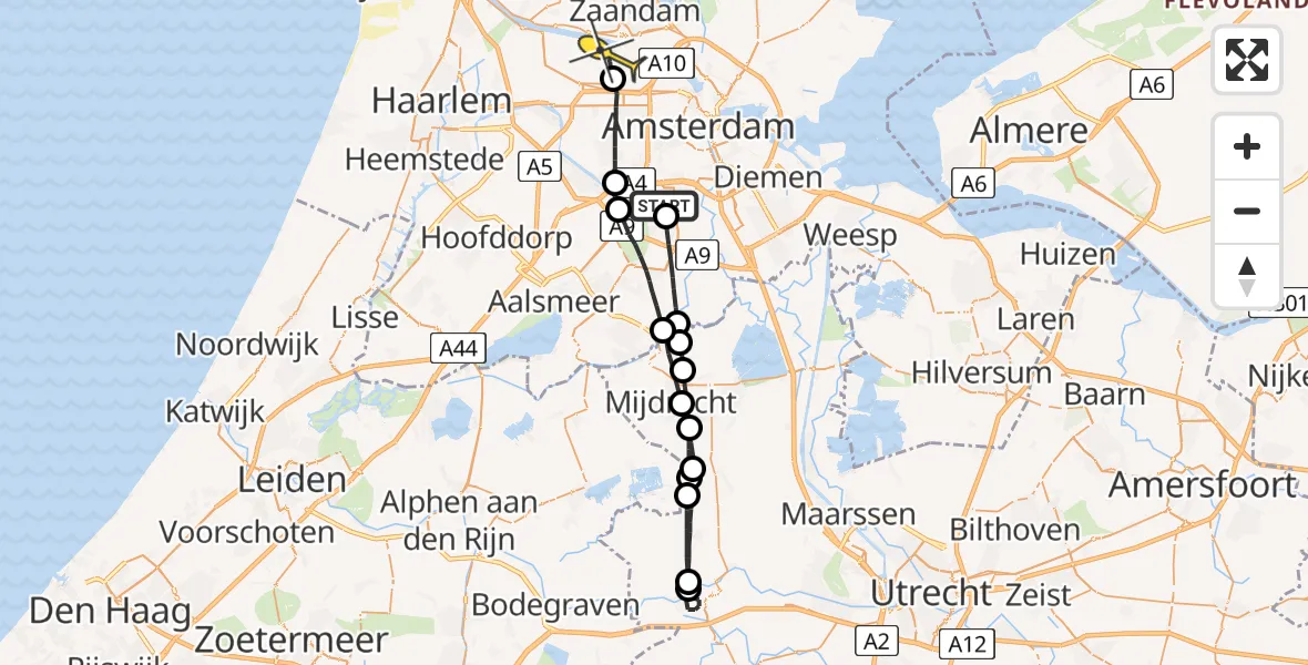 Routekaart van de vlucht: Lifeliner 1 naar Amsterdam Heliport