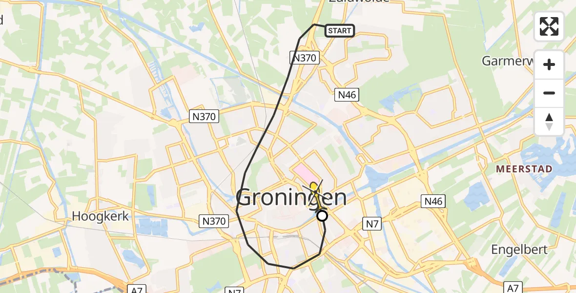 Routekaart van de vlucht: Lifeliner 4 naar Universitair Medisch Centrum Groningen