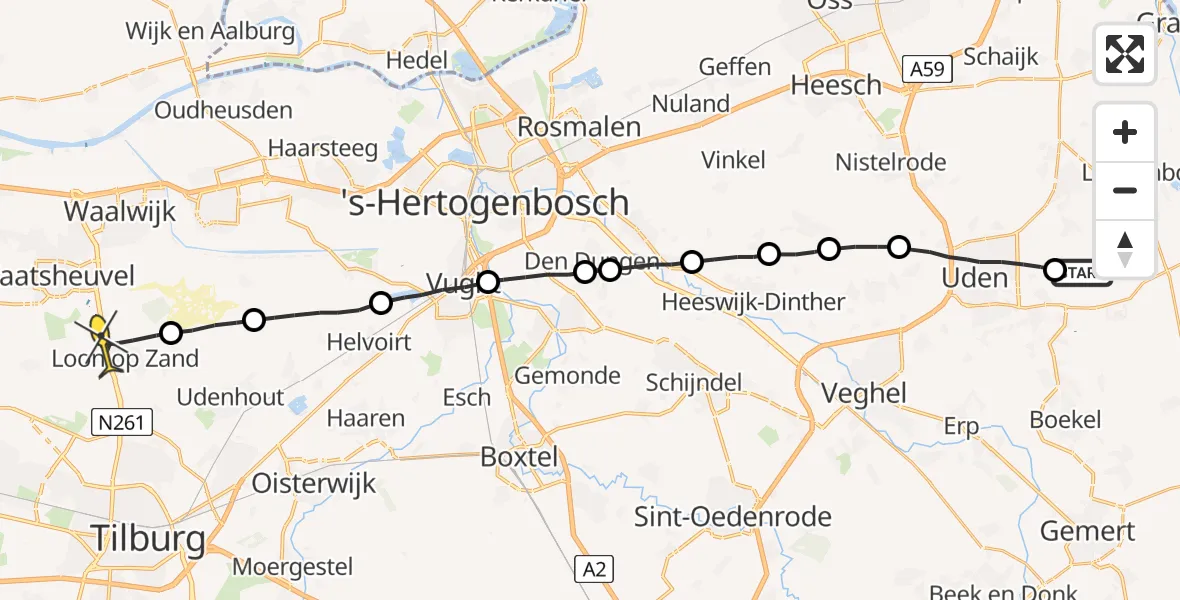 Routekaart van de vlucht: Lifeliner 3 naar Loon op Zand