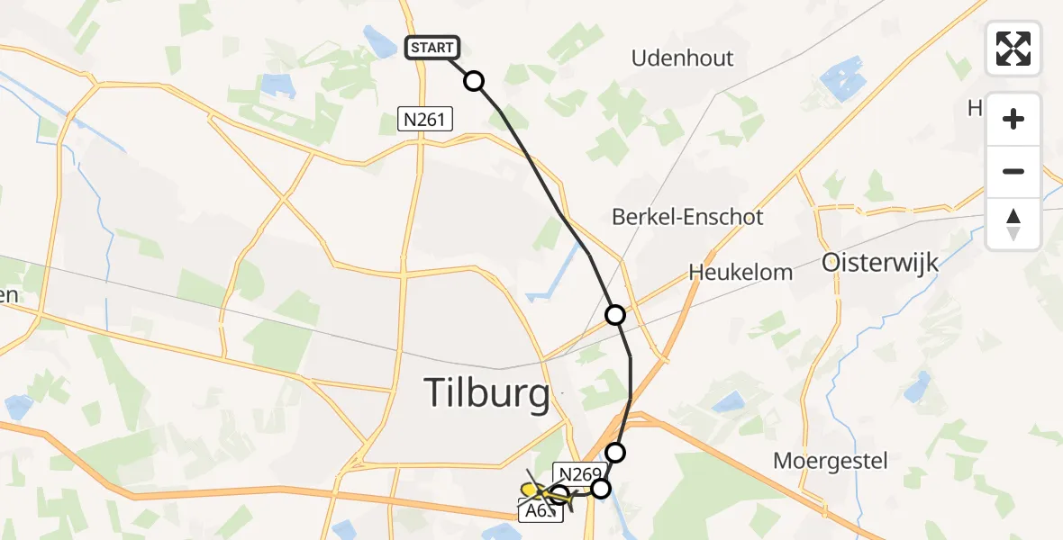 Routekaart van de vlucht: Lifeliner 3 naar Tilburg