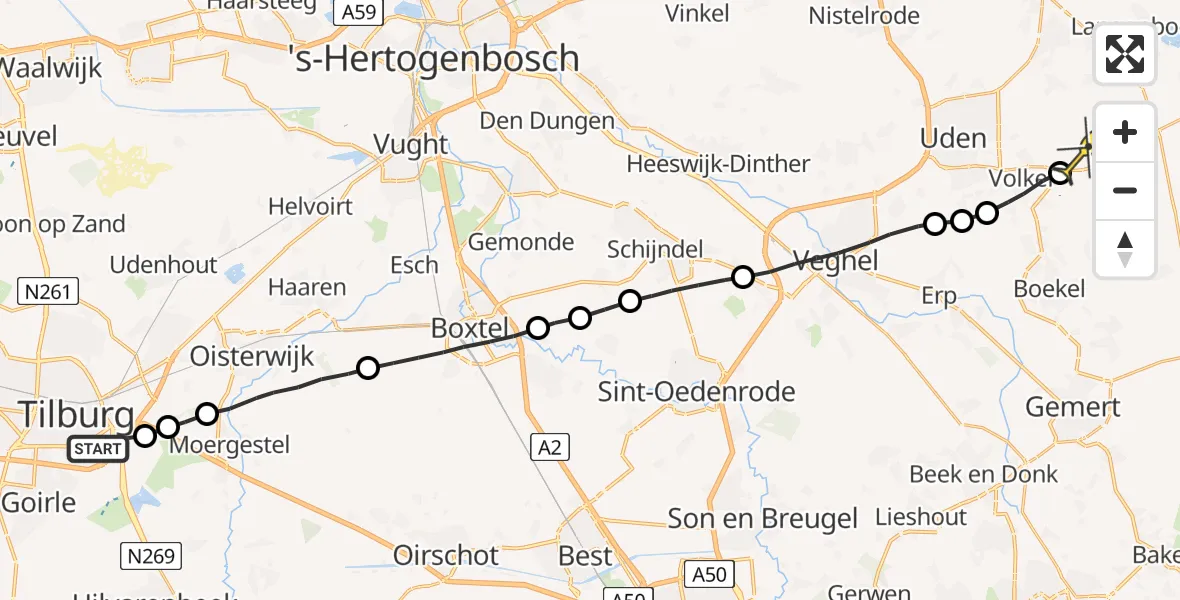 Routekaart van de vlucht: Lifeliner 3 naar Vliegbasis Volkel