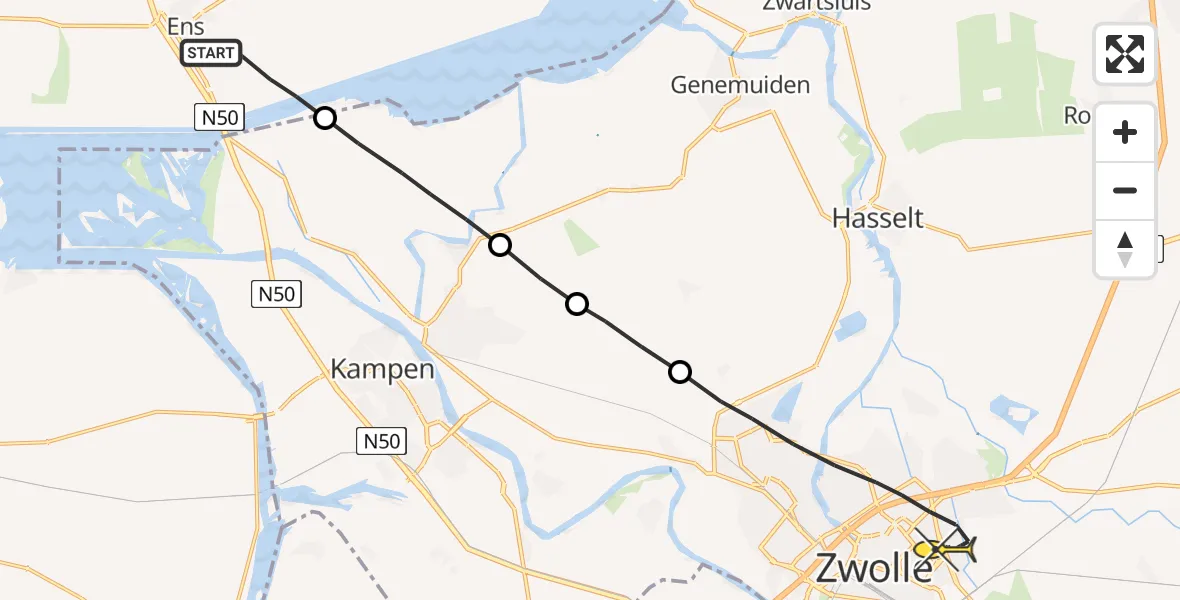 Routekaart van de vlucht: Lifeliner 1 naar Zwolle