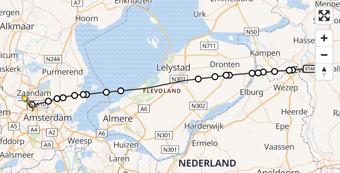 Routekaart van de vlucht: Lifeliner 1 naar Amsterdam Heliport