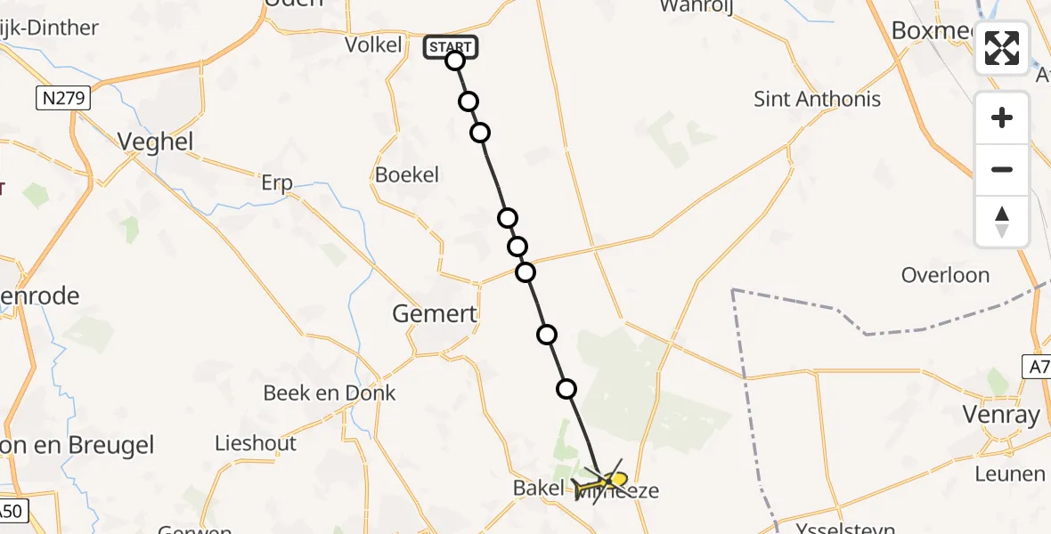 Routekaart van de vlucht: Lifeliner 3 naar Milheeze