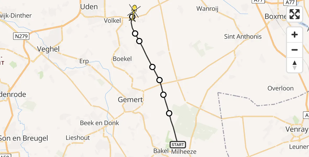 Routekaart van de vlucht: Lifeliner 3 naar Vliegbasis Volkel