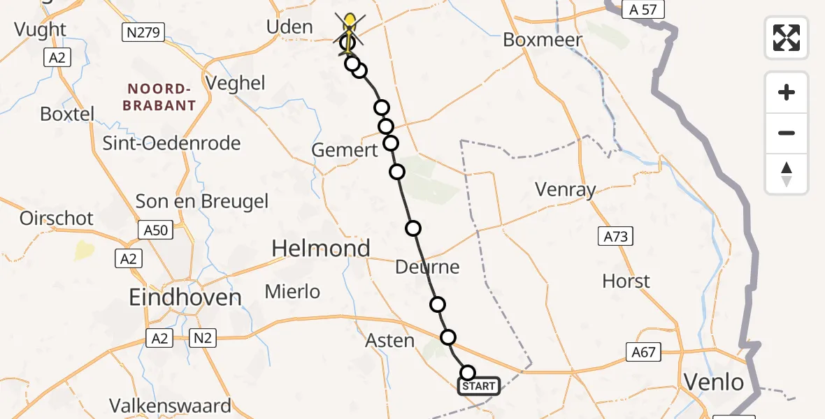 Routekaart van de vlucht: Lifeliner 3 naar Vliegbasis Volkel