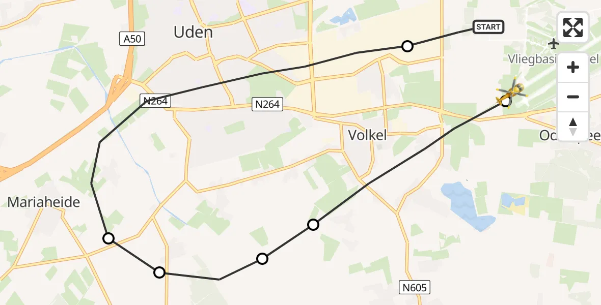 Vluchtroute Traumahelikopter Vliegbasis Volkel - Vliegbasis Volkel, 05 augustus 2022, 21:02