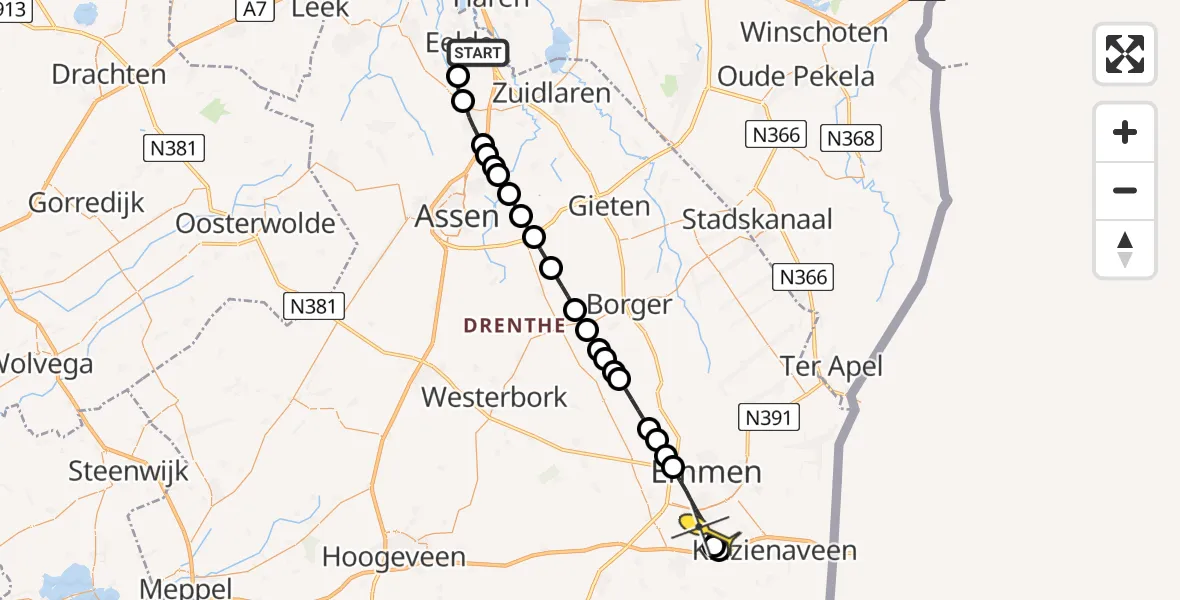 Routekaart van de vlucht: Lifeliner 4 naar Emmen