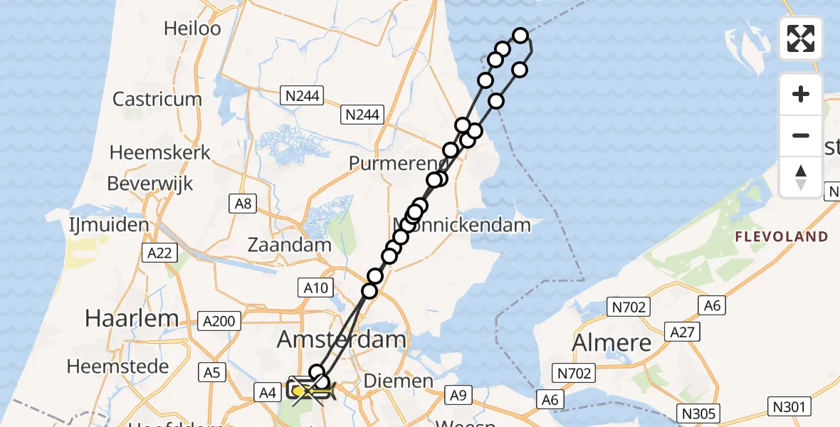 Routekaart van de vlucht: Lifeliner 1 naar VU Medisch Centrum Amsterdam