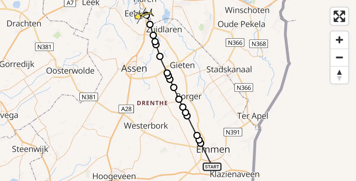 Routekaart van de vlucht: Lifeliner 4 naar Eelde