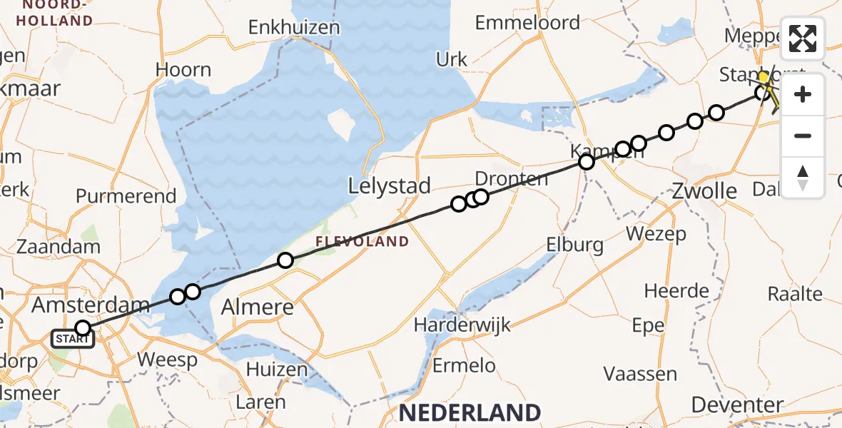 Routekaart van de vlucht: Lifeliner 1 naar Staphorst