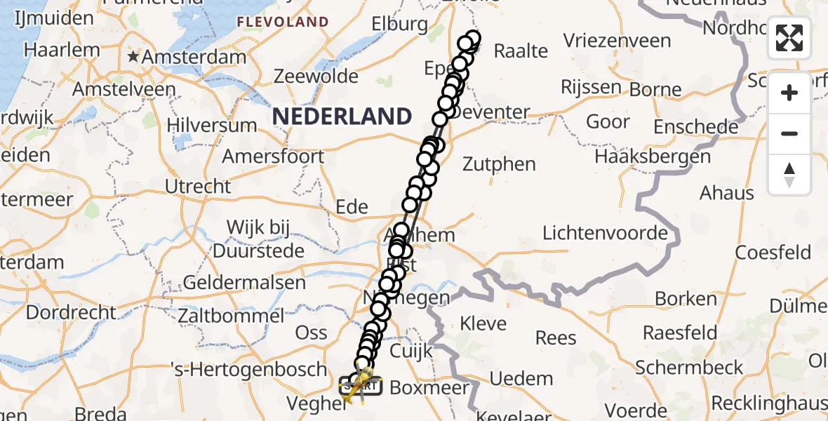 Vluchtroute Traumahelikopter Vliegbasis Volkel - Vliegbasis Volkel, 06 augustus 2022, 03:13