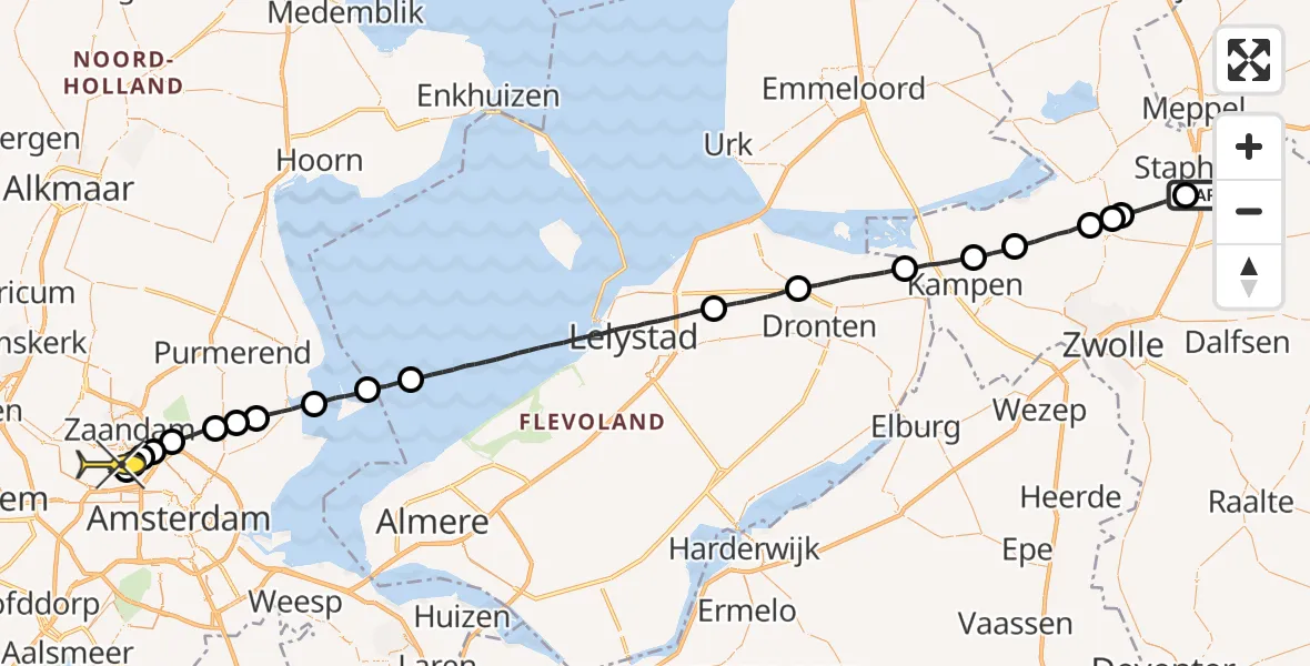 Routekaart van de vlucht: Lifeliner 1 naar Amsterdam Heliport