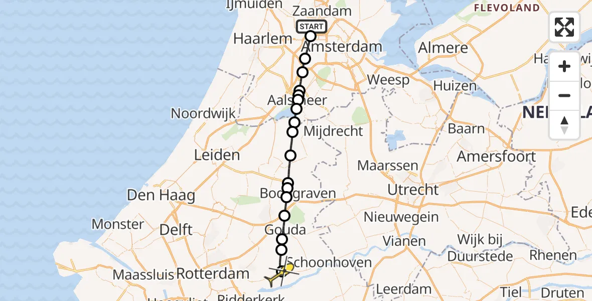 Routekaart van de vlucht: Lifeliner 1 naar Lekkerkerk