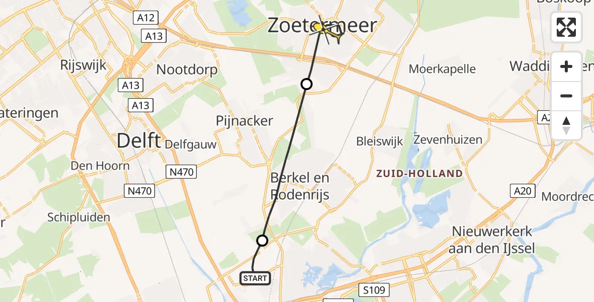 Routekaart van de vlucht: Lifeliner 2 naar Zoetermeer