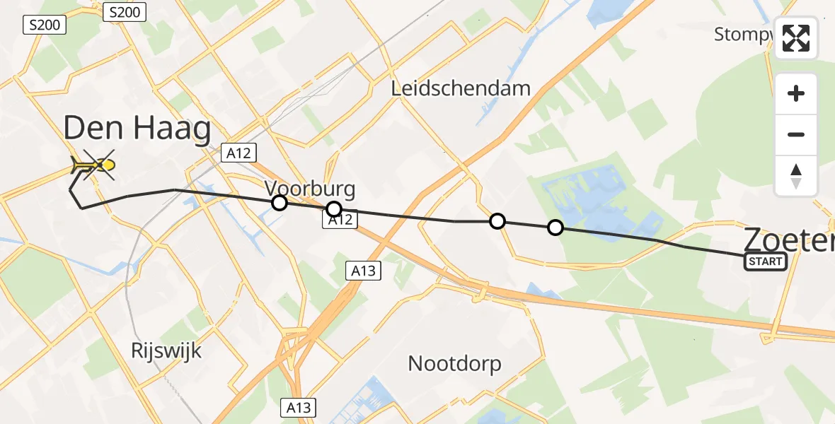 Routekaart van de vlucht: Lifeliner 2 naar Den Haag