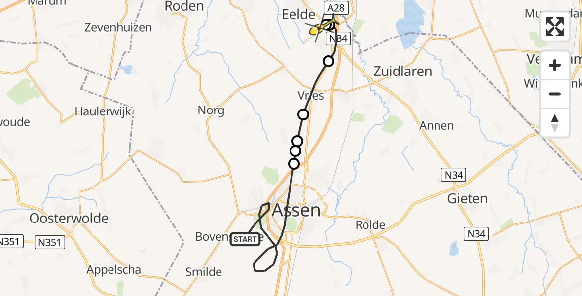 Routekaart van de vlucht: Lifeliner 4 naar Groningen Airport Eelde