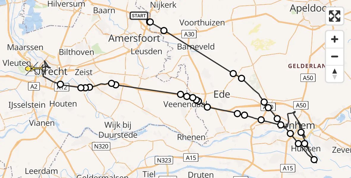 Routekaart van de vlucht: Politiehelikopter naar Utrecht