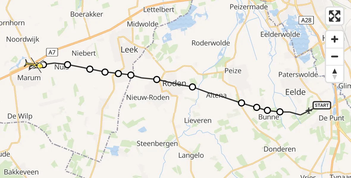 Routekaart van de vlucht: Lifeliner 4 naar Marum