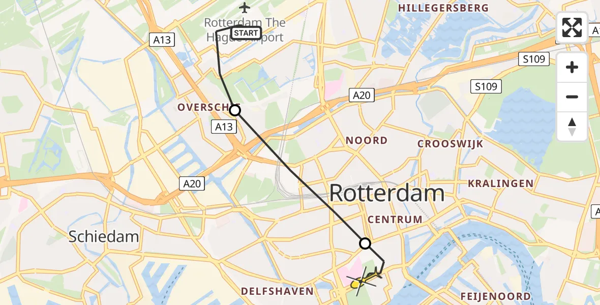 Routekaart van de vlucht: Lifeliner 1 naar Erasmus MC