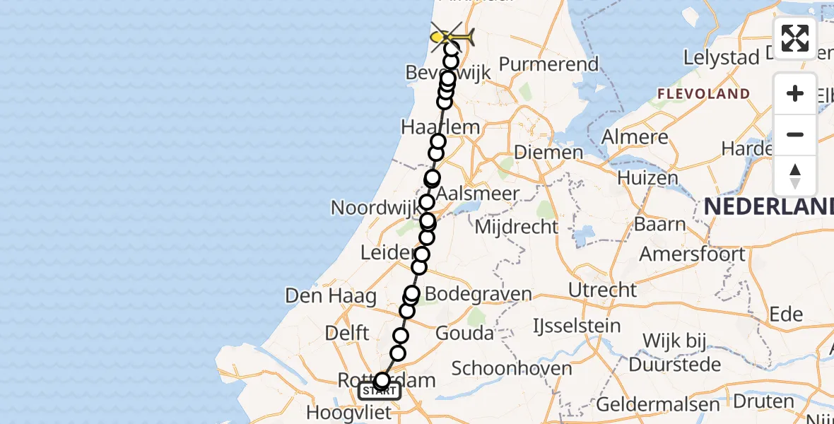 Routekaart van de vlucht: Lifeliner 1 naar Castricum