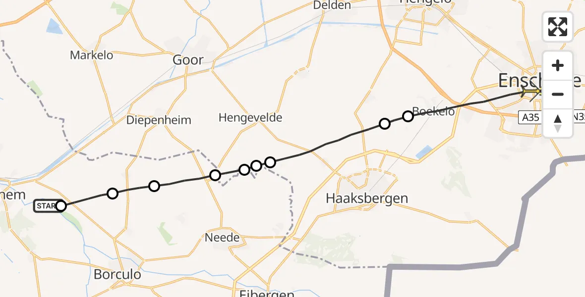 Routekaart van de vlucht: Lifeliner 3 naar Enschede