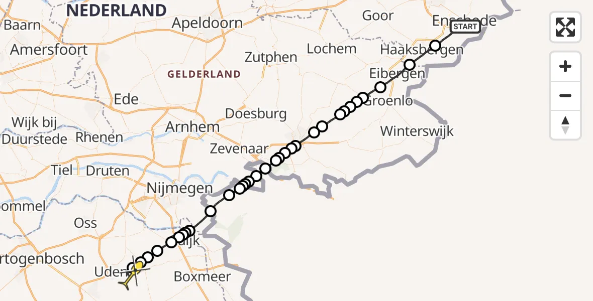 Routekaart van de vlucht: Lifeliner 3 naar Vliegbasis Volkel