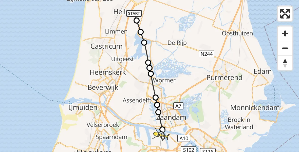 Routekaart van de vlucht: Lifeliner 1 naar Amsterdam Heliport