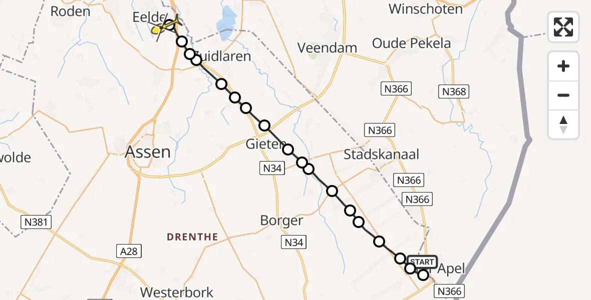 Routekaart van de vlucht: Lifeliner 4 naar Groningen Airport Eelde