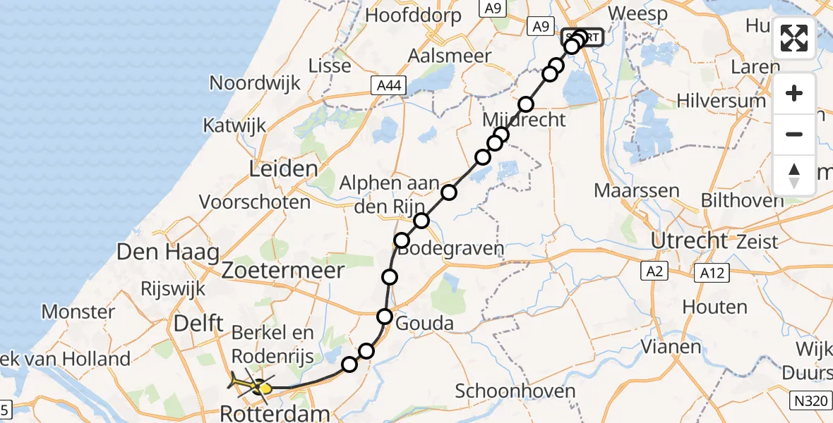 Routekaart van de vlucht: Lifeliner 2 naar Rotterdam The Hague Airport