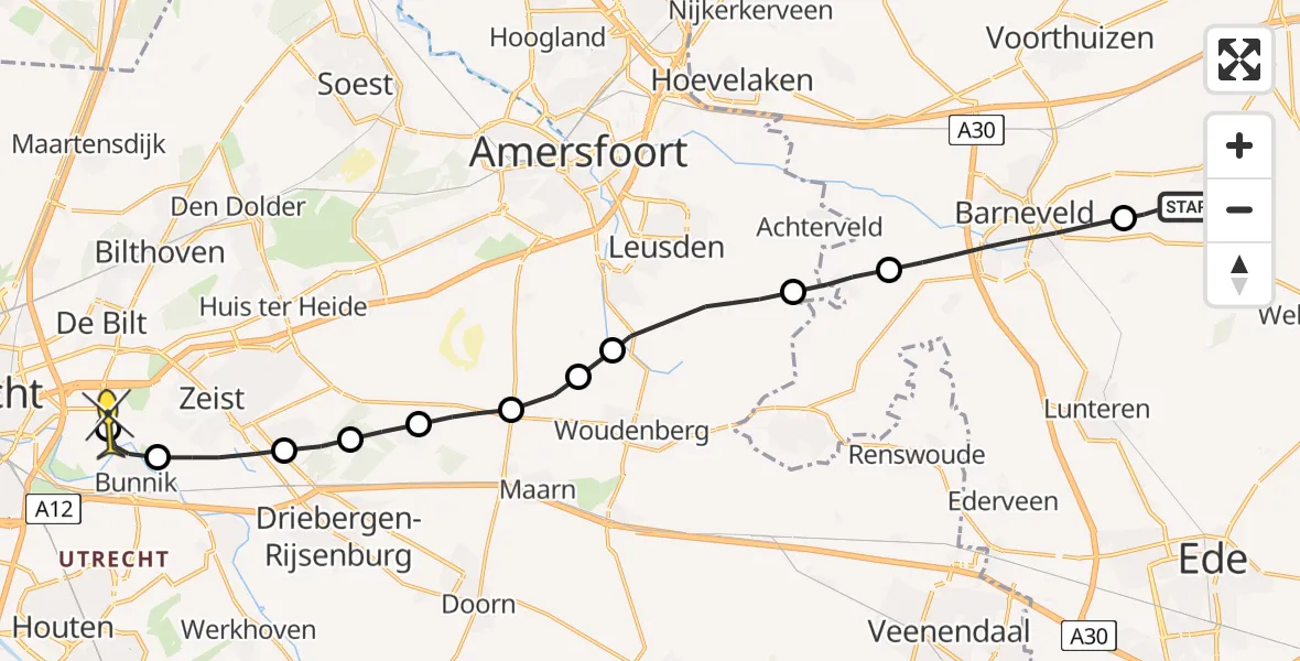 Routekaart van de vlucht: Lifeliner 3 naar Universitair Medisch Centrum Utrecht