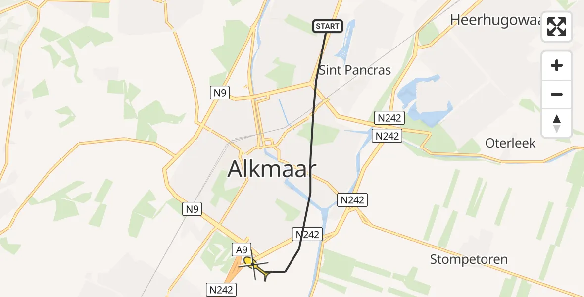 Routekaart van de vlucht: Lifeliner 1 naar Alkmaar