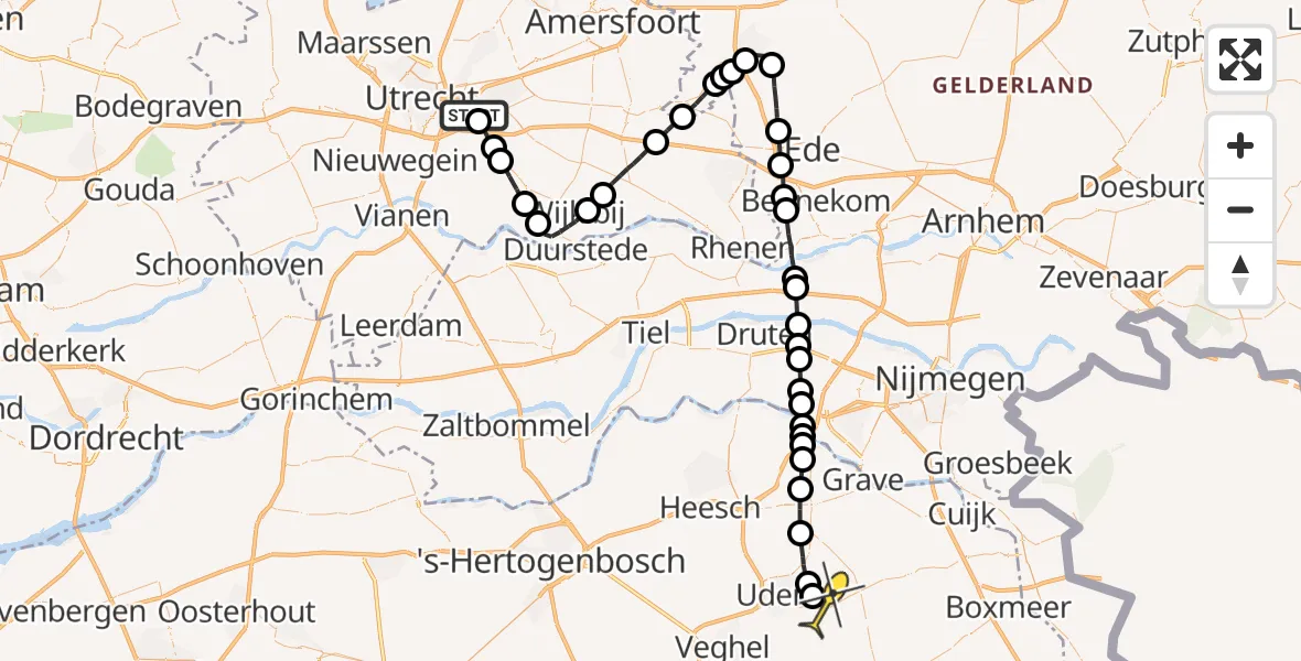 Routekaart van de vlucht: Lifeliner 3 naar Vliegbasis Volkel