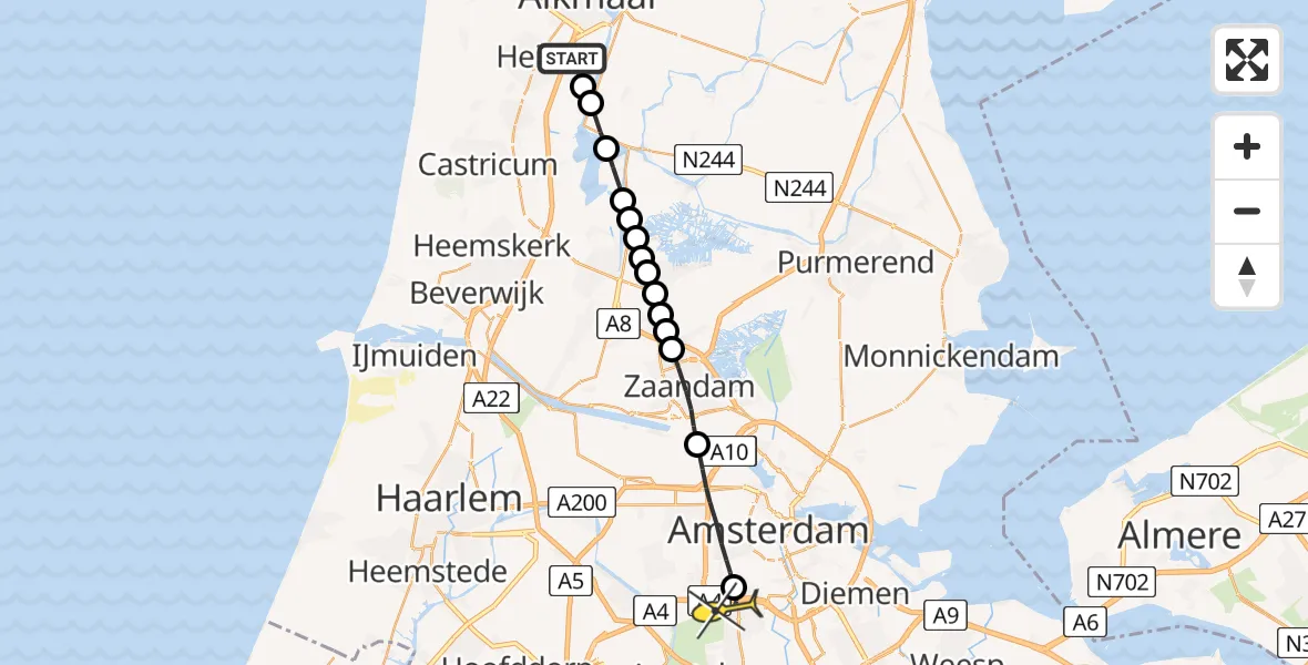 Routekaart van de vlucht: Lifeliner 1 naar VU Medisch Centrum Amsterdam