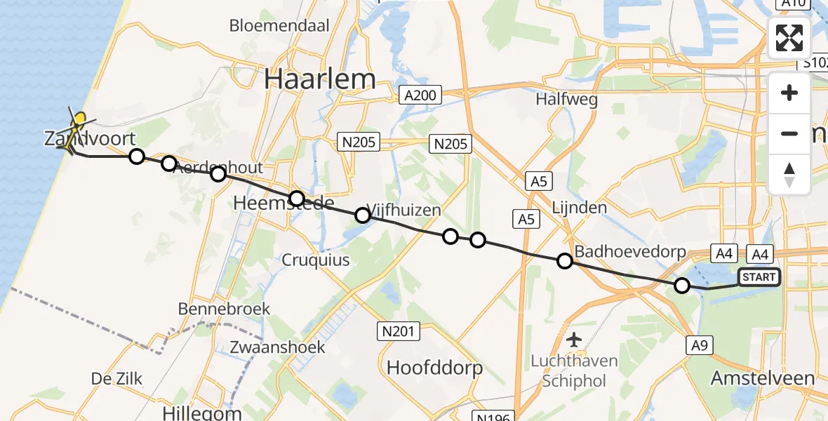 Routekaart van de vlucht: Lifeliner 1 naar Zandvoort