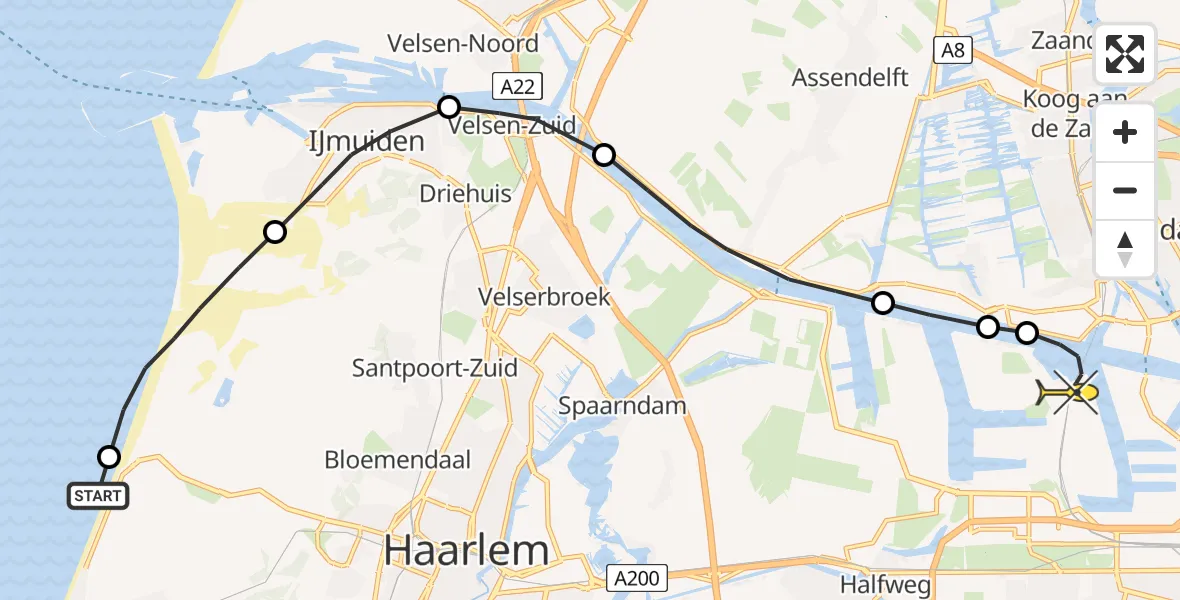 Routekaart van de vlucht: Lifeliner 1 naar Amsterdam Heliport