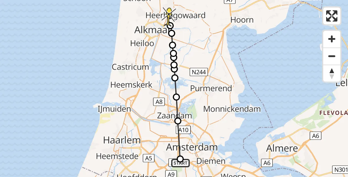 Routekaart van de vlucht: Lifeliner 1 naar Heerhugowaard