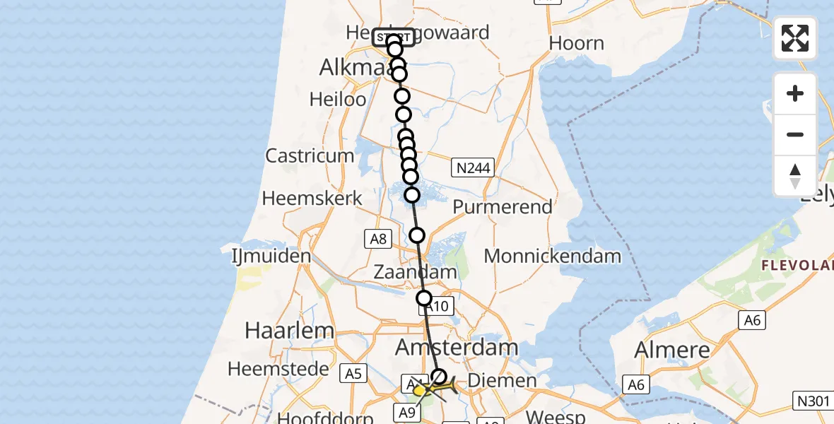 Routekaart van de vlucht: Lifeliner 1 naar VU Medisch Centrum Amsterdam