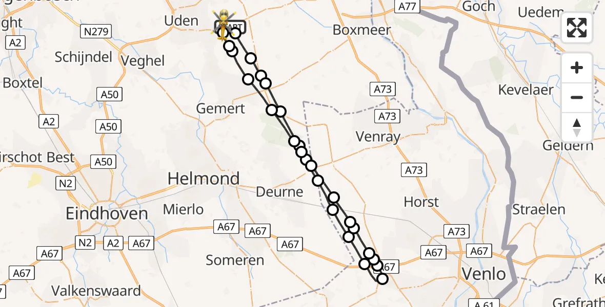 Vluchtroute Traumahelikopter Vliegbasis Volkel - Vliegbasis Volkel, 06 augustus 2022, 23:01