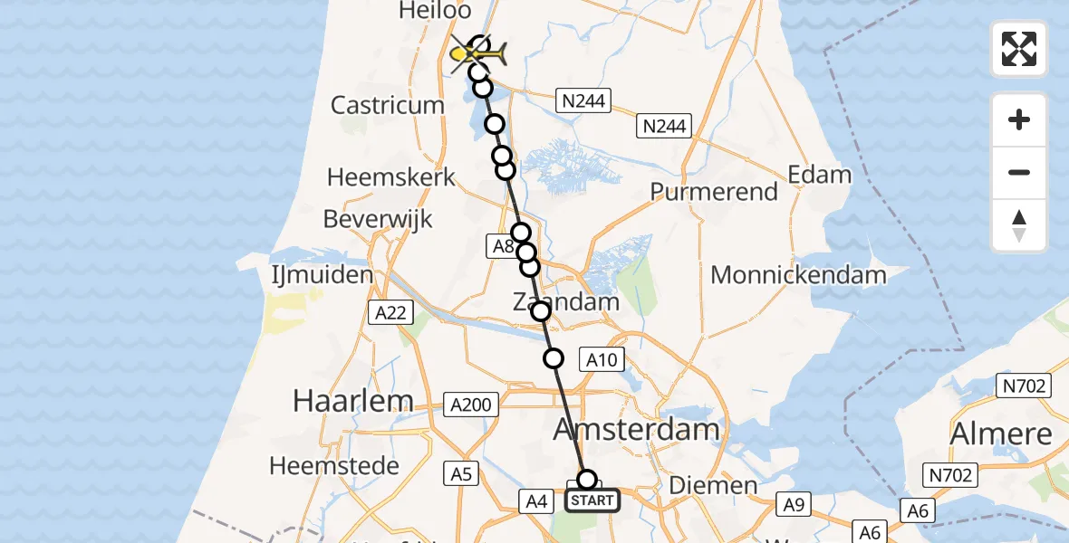 Routekaart van de vlucht: Lifeliner 1 naar Zuidschermer