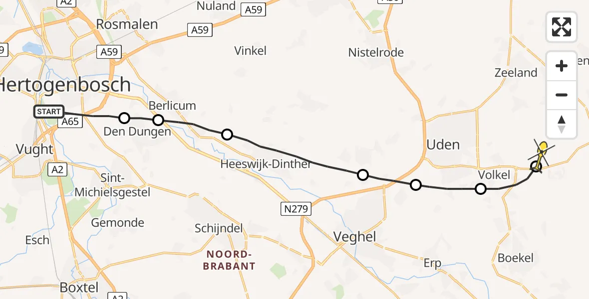 Routekaart van de vlucht: Lifeliner 3 naar Vliegbasis Volkel