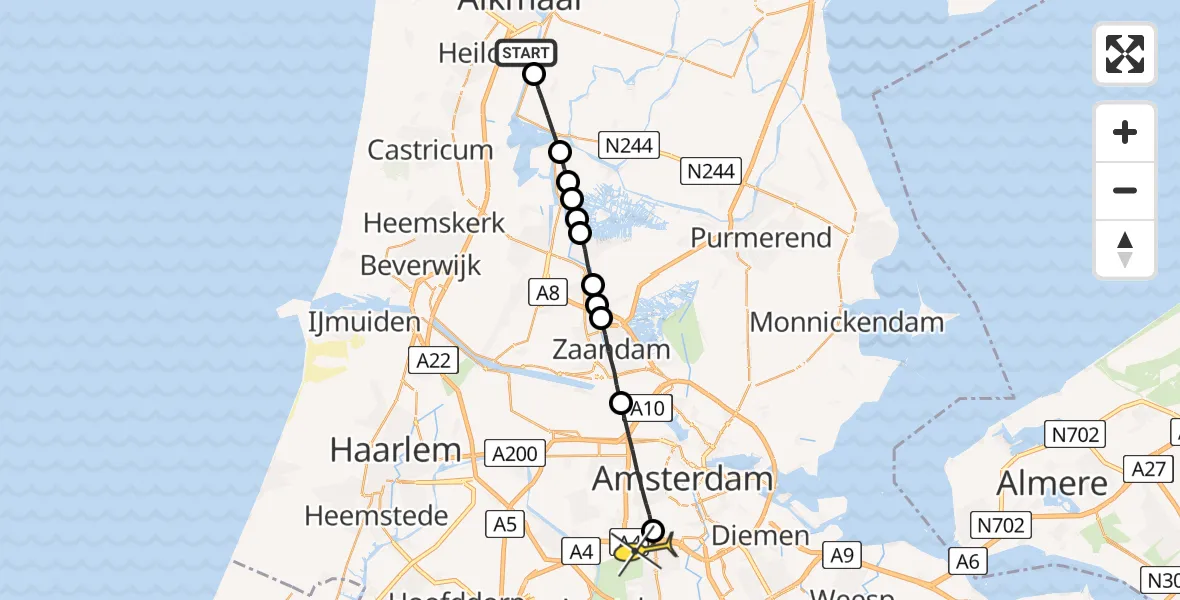 Routekaart van de vlucht: Lifeliner 1 naar VU Medisch Centrum Amsterdam